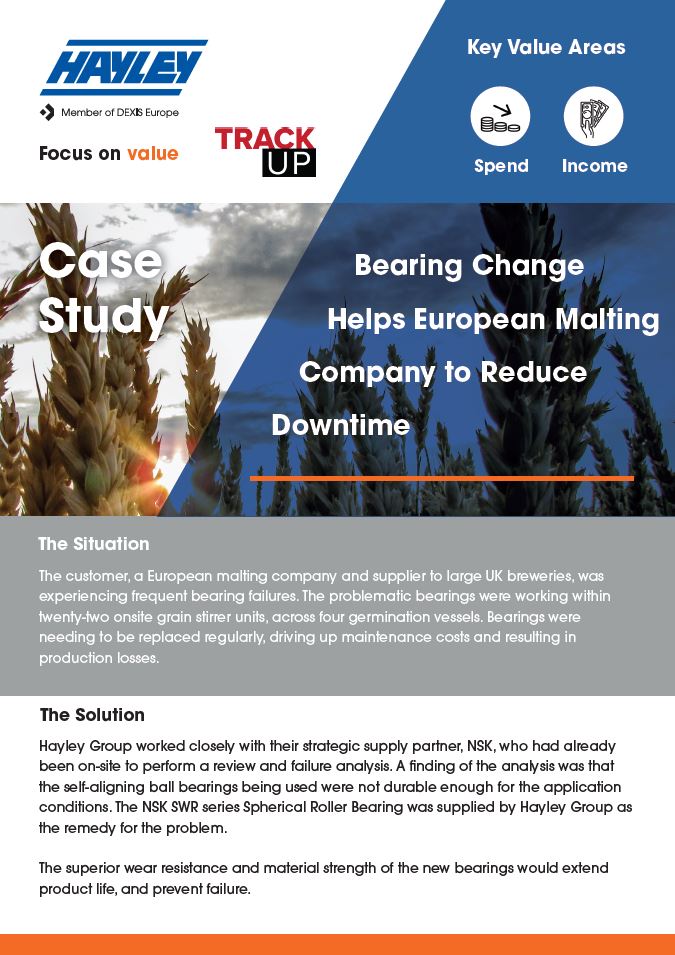 case study number cs029, bearing changes reduce downtime at malting facility