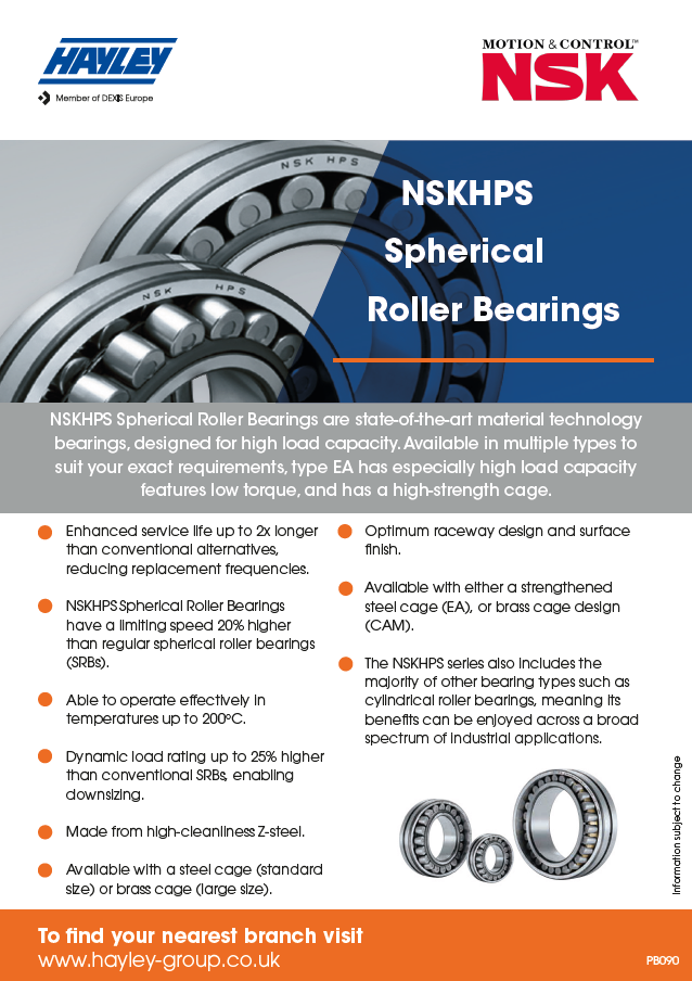 NSKHPS high performance standard spherical roller bearings from NSK