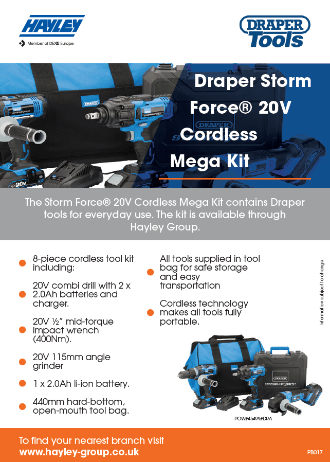 Draper Storm Force 20V Cordless mega Kit