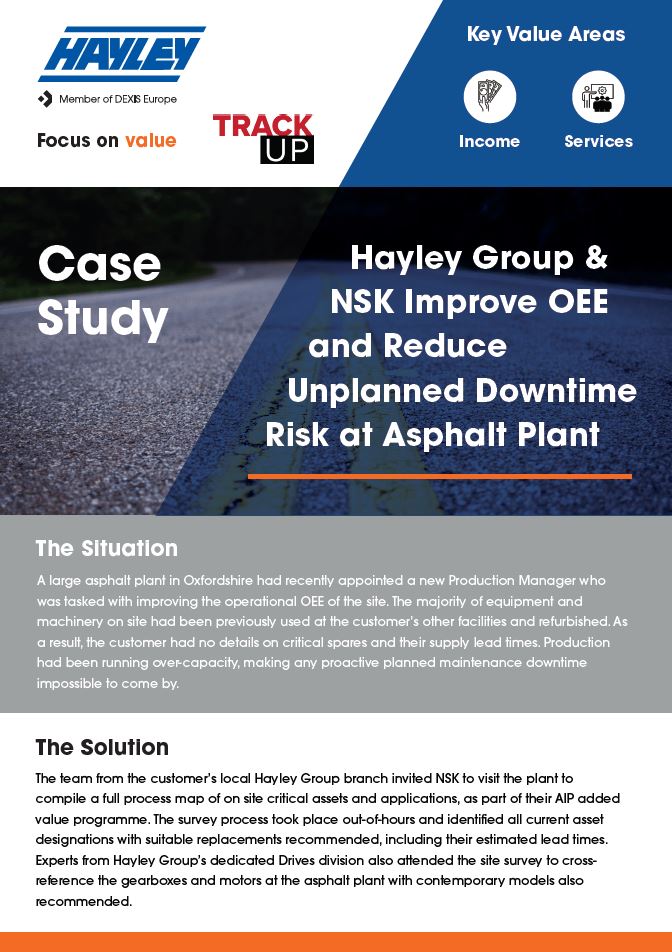 case study number cs081 Hayley and NSK improve OEE and unplanned downtime