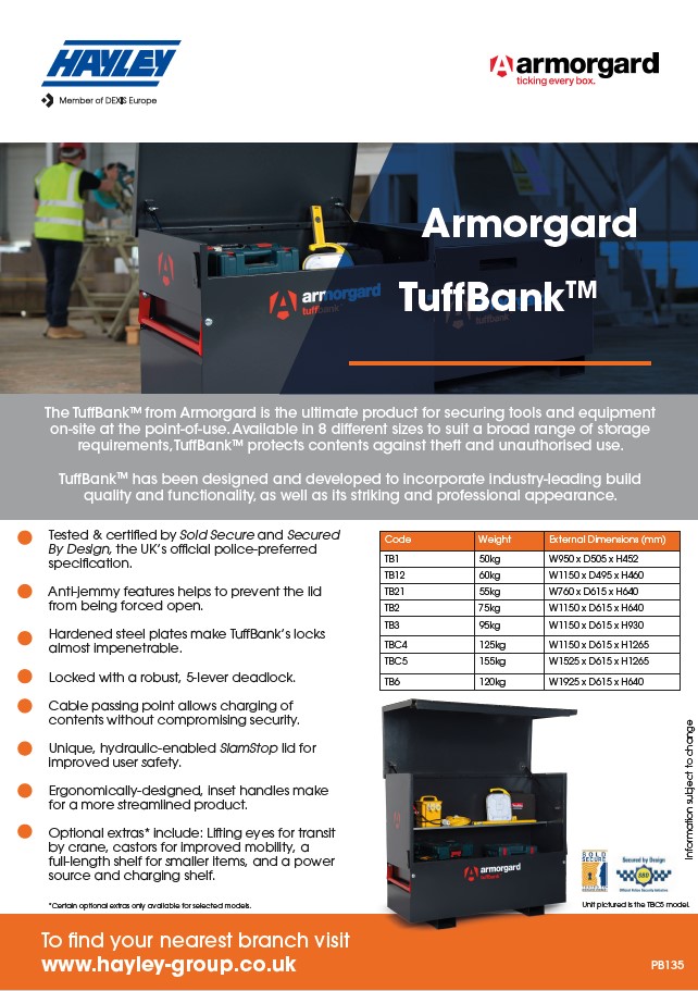Armorgard Tuffbank Product Bulletin By Hayley Group