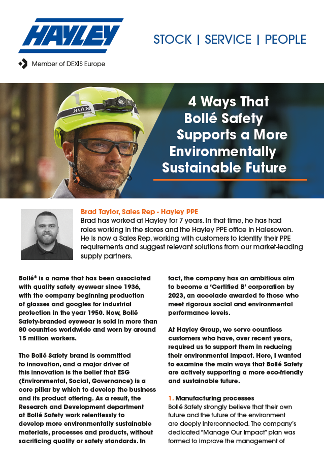 Bolle Safety Supports Environmentally Sustainable Future
