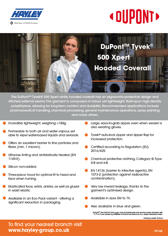 Dupont Tyvek 500 Xpert Hooded Coverall