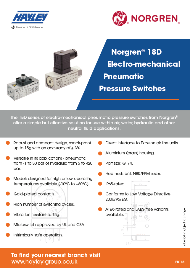 Norgren 18D Pneumatic Pressure Switches
