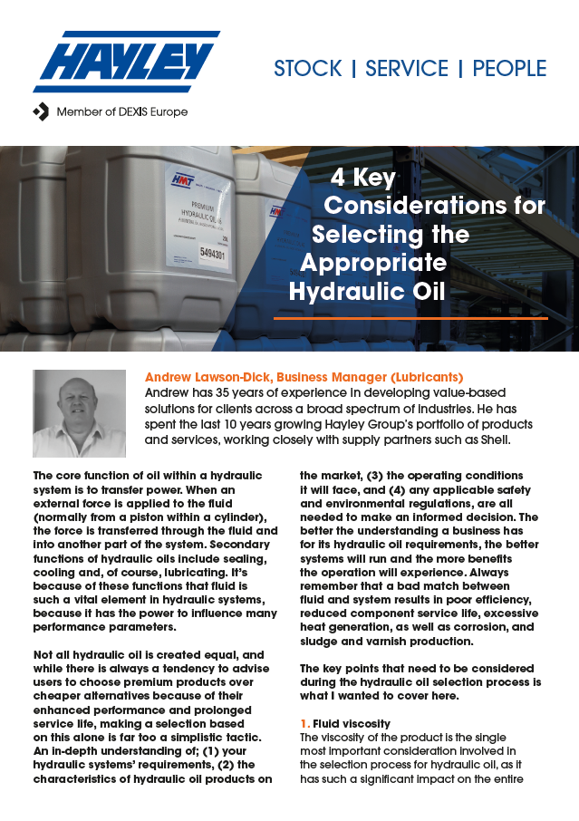 Considerations For Hydraulic Oil Selection Discussion Article