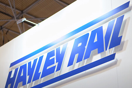 Hayley Rail logo on fascia of exhibition stand