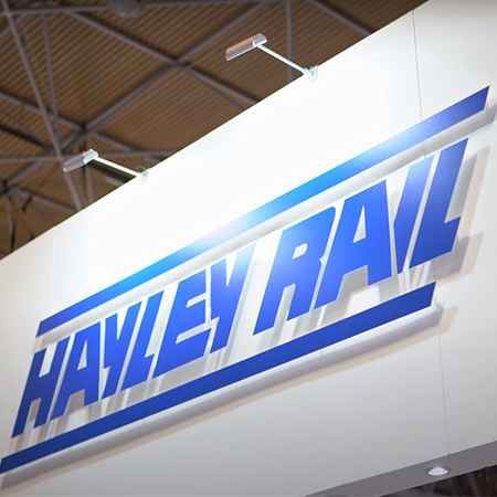 Hayley Rail logo on fascia of exhibition stand