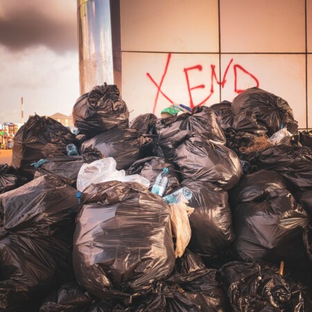 waste bin bags piled up