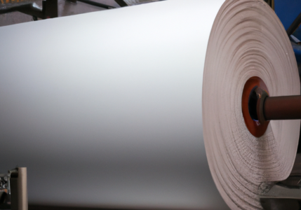large roll of paper on a spool at ta paper mill