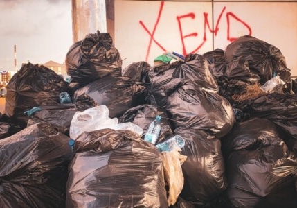 waste bin bags piled up